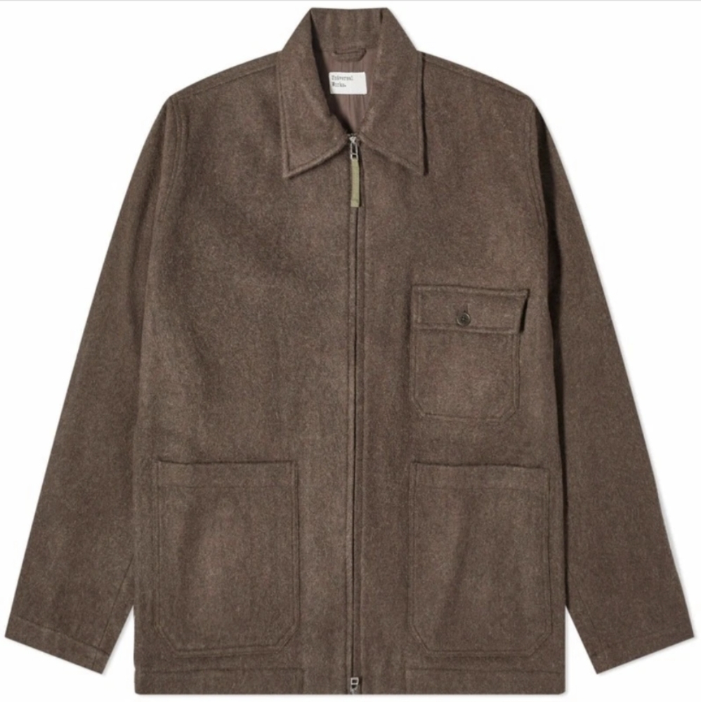 Universal Works Men's Melange Melton Gower Jacket in Brown Small NWT